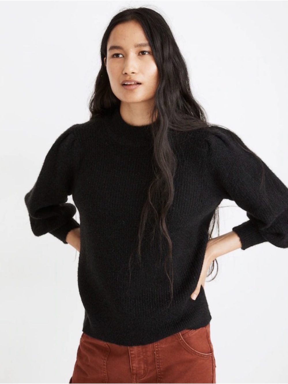 Madewell Black Eaton Puff-Sleeve Sweater XS